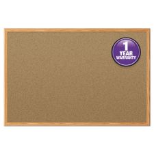 Mead Economy Cork Board with Oak Frame, 48" x 36", Tan Surface, Oak Finished Fiberboard (MDF) Frame