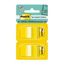 Post-it Flags, 1 in. x 1.7 in., 2 Dispensers, 50 Flags/Dispenser, Yellow, Back to School Supplies for Students, Tabs for Textbooks and Notebooks