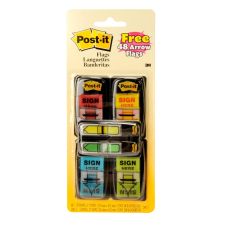 Post-it Flags, 1 in. x 1.7 in., 4 Dispensers, 50 Flags/Dispenser, Assorted Colors, Printed "Sign Here", Back to School Supplies - 680SH4VA