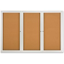 Quartet Fully Enclosed 3-Door Bulletin Board, 72" x 48", Aluminum Frame With Silver Finish
