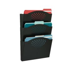 Safco Steel Triple-Tray Letter-Size Wall Pocket, 17 1/4"H x 12"W x 3 1/4"D, Black
