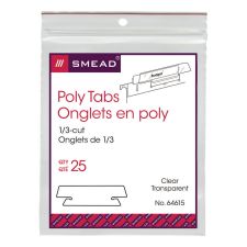 Smead Clear Hanging Poly Tabs, 3 1/2" For 1/3 Cut Tabs, Pack Of 25