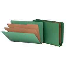 Smead End-Tab Classification Folders, 8 1/2" x 14", 2 Divider, 2 Partition, 50% Recycled, Green, Pack Of 10