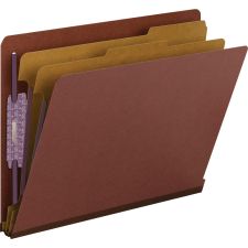 Smead End-Tab Classification Folders With SafeSHIELD Coated Fasteners, Letter Size, Red, Box Of 10