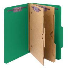 Smead Pressboard Classification Folders With SafeSHIELD Fasteners And 2 Pocket Dividers, Legal Size, 50% Recycled, Green, Box Of 10