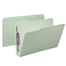 Smead Pressboard Fastener Folders With SafeSHIELD Fasteners, 3" Expansion, Legal Size, 100% Recycled, Gray/Green, Box Of 25