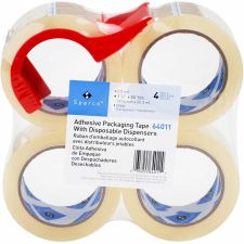Sparco Heavy-duty Packaging Tape with Dispenser - 2"x 55 yd - 3" Core - 3 mil - Rubber Resin Backing - Dispenser Included - 4 / Pack - Clear - 64011