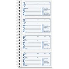 TOPS Second Nature Spiralbound Phone Call Book, 2-Part, 5 1/2" x 11", 60% Recycled, White/Blue