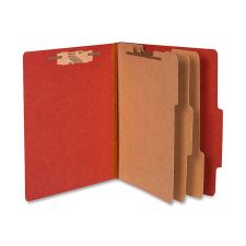 ACCO Durable Pressboard Classification Folders, Letter Size, 4" Expansion, 3 Partitions, 60% Recycled, Earth Red, Box Of 10
