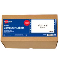 Avery Continuous Form Permanent Address Labels, 4076, Rectangle, 5" x 2 15/16", White, Box Of 3,000