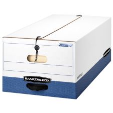 Bankers Box Liberty FastFold Heavy-Duty Storage Boxes, Legal Size, 24" x 15" x 10", White/Blue, Case Of 4 - 001203