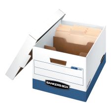 Bankers Box R Kive DividerBox Heavy-Duty FastFold File Storage Boxes, Letter/Legal Size, 10"H x 12W x 15"D, White/Blue, Case Of 12 - 83601