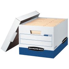 Bankers Box R Kive Heavy-Duty Storage Boxes, Letter/Legal Size, 15" x 12" x 10", White/Blue, Case Of 12 - 07243