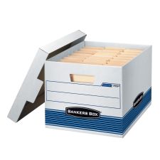 Bankers Box Stor/File Medium-Duty Storage Boxes, Letter/Legal Size, 15 x 12" x 10", White/Blue, Case Of 4 - 78907
