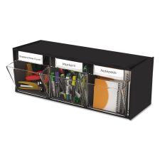 deflecto Tilt Bin Interlocking Multi-Bin Storage Organizer, 3 Sections, 23.63" x 7.75" x 9.5", Black/Clear