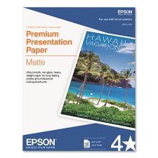 Epson Premium Presentation Paper, White, Letter (8.5" x 11"), 50 Sheets Per Pack, 44 Lb, 97 Brightness