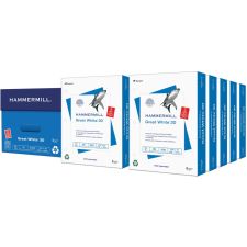 Hammermill Great White 3-Hole-Punched Inkjet Or Laser Paper, 10 Reams, White, Letter Size (8 1/2" x 11"), 5000 Sheets Total, 20 Lb, 92 Brightness