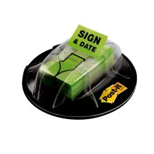 Post-it Message Flags in Desk Grip Dispenser, 1" x 1 -11/16", 1 Pack, 200 Flags/Pack, "Sign & Date", Bright Green