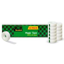 Scotch Magic Tape, Invisible, 12 Tape Rolls, 3/4 in x 1000 in, Home Office Supplies and School Supplies for College and Classrooms