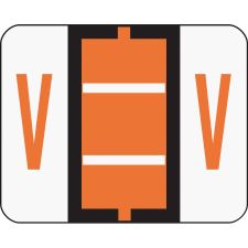 Smead BCCR Bar-Style Permanent Alphabetical Labels, V, Dark Orange, Roll Of 500