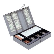 Sparco Steel Combination Lock Cash Box With Tray, 3 1/4" x 11 1/2" x 7 3/4", Gray