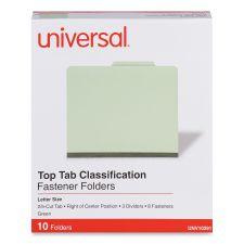 Universal Eight-Section Pressboard Classification Folders, 3" Expansion, 3 Dividers, 8 Fasteners, Letter Size, Green Exterior, 10/Box