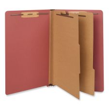 Universal Red Pressboard End Tab Classification Folders, 2" Expansion, 2 Dividers, 6 Fasteners, Legal Size, Red Exterior, 10/Box