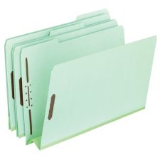 Pendaflex Extra-Sturdy Pressboard Fastener Folders, 3" Expansion, 8 1/2" x 14", Legal Size, Light Green, Pack Of 25