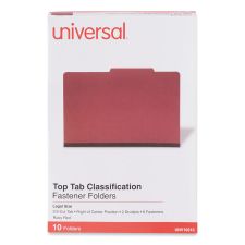 Universal Bright Colored Pressboard Classification Folders, 2" Expansion, 2 Dividers, 6 Fasteners, Legal Size, Ruby Red, 10/Box