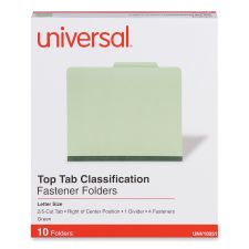 Universal Four-Section Pressboard Classification Folders, 2" Expansion, 1 Divider, 4 Fasteners, Letter Size, Green Exterior, 10/Box