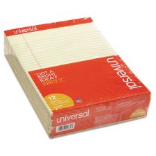 Universal Perforated Ruled Writing Pads, Wide/Legal Rule, 8-1/2" x 11-3/4", Canary Yellow, Pack Of 12 Pads