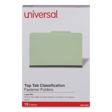 Universal Six-Section Pressboard Classification Folders, 2" Expansion, 2 Dividers, 6 Fasteners, Legal Size, Green Exterior, 10/Box