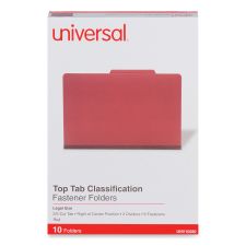 Universal Six-Section Pressboard Classification Folders, 2" Expansion, 2 Dividers, 6 Fasteners, Legal Size, Red Exterior, 10/Box
