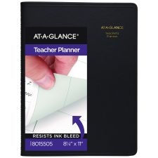 AT-A-GLANCE Undated Teacher's Planner, Weekly, 9 Classes, Black Cover, 10.88 x 8.25 Sheets, 12-Month (July to June)