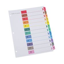 Universal Deluxe Table of Contents Dividers for Printers, 12-Tab, 1 to 12; Table Of Contents, 11 x 8.5, White, 6 Sets