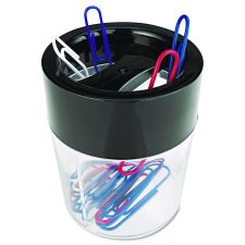 Universal Round Magnetic Clip Dispenser, 2 Compartments, Plastic, 2.5" Diameter x 3"h, Black/Clear