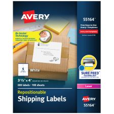 Avery Repositionable Permanent Shipping Labels, 55164, 3 1/3" x 4", White, Box Of 600