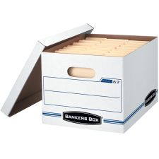 Bankers Box Easylift Standard-Duty Storage Boxes With Lift-Off Lids And Built-In Handles, Letter/Letter Size, 12" x 12" x 10", White/Blue, 12/Pack