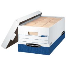 Bankers Box Presto Heavy-Duty Storage Boxes, Letter Size, 24" x 12" x 10", White/Blue, Case Of 12 - 0063610