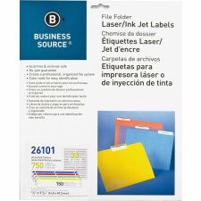 Business Source Laser/Inkjet File Folder Labels - 21/32"x 3 7/16" - Permanent Adhesive - Rectangle - Laser, Inkjet - 26101