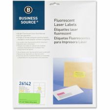 Business Source Neon Labels - 2"x 4" - Permanent Adhesive - Rectangle - Laser - Neon Green - 10 / Sheet - Jam-free, Pressure Sensitive - 250 / Pack