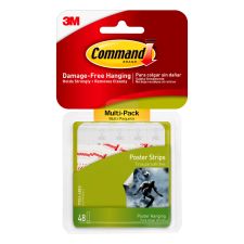 Command Poster Strips, 48 White Adhesive Strips, Damage Free Hanging Picture Hangers, No Tools Wall Hanging Strips For Living Spaces