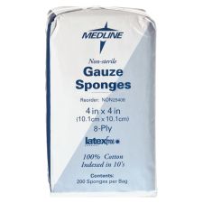 Medline Gauze Sponges, Nonsterile, 4" x 4", 8-Ply, Box Of 200