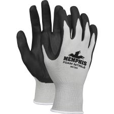 Memphis Shell Lined Protective Gloves - Medium Size - Nylon, Foam Palm, Nitrile Palm - Gray, Black, White - Knit Wrist, Knitted Cuff, Comfortable -