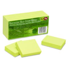 Redi-Tag 100% Recycled Self-Stick Notes, 1.5" x 2", Yellow, 100 Sheets/Pad, 12 Pads/Pack