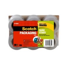 Scotch Sure Start Shipping Tape, 6 Tape Rolls, 1 7/8 in x 25 yd, 1.5" Core, Designed - DP1000RF6