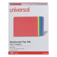 Universal Reinforced Top-Tab File Folders, 1/3-Cut Tabs: Assorted, Letter Size, 1" Expansion, Assorted Colors, 100/Box