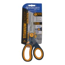 Westcott Titanium Bonded Non-Stick Scissors, 8", Straight, Gray/Yellow