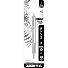 Zebra Pen F-701 Stainless Steel Retractable Ballpoint Pen, Fine Point, 0.7 mm, Silver Barrel, Black Ink