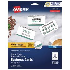 Avery Print-to-the-Edge Business Cards with Rounded Corners, Inkjet, 2 x 3.5, White, 8 Cards/Sheet, 20 Sheets/Pack